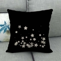 Detailed texture of black square linen pillowcase with silver star pattern on a sofa - Black Silver Bottom Stars (11)