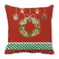 Red Christmas pillow cover with green wreath and festive berry patterns - Red Ivy Wreath Pattern (22)