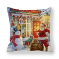 Housse de coussin de Noël en peau de pêche avec Père Noël et design de magasin - Vitrines de Magasin de Jouets Scène de Neige (16) / 45x45cm