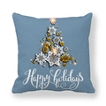 Dusty blue Christmas pillowcase with snowflake holiday tree and Happy Holidays text - Grey Blue Snowflake Stacked Tree (9)