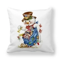 Square peach skin pillowcase with festive snowman and toy bag print for Christmas - Patched Hat Snowman with Toy Bag (10)