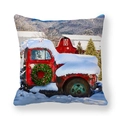 Christmas peach skin pillowcase with vintage red truck and snowy barn print - Red Truck and Red Barn (12) / 45x45cm