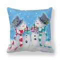 Christmas snowman peach skin pillowcase with watercolor snowmen and striped scarves - 45x45cm / Snowman in Dark Blue Night Sky (15)