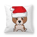 Christmas dog cartoon on white peach skin velvet pillow cover with festive red hat - Brown White Big Eye Dog Style (11)