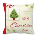 Christmas tree peach skin pillowcase with red piping and Oh Christmas tree text - Beige Christmas Tree with Text Pattern (23)