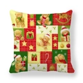 Christmas peach skin pillowcase with patchwork teddy bear, rocking horse, and star pattern - 45x45cm / Cartoon Teddy Bear Xmas Patchwork (5)