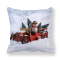 Square peach skin pillowcase with red vintage truck and snowman Christmas scene - Red Convertible and Snowman (13) / 45x45cm