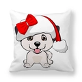 Christmas dog pillowcase in peach skin fabric with cartoon dog and festive red bow - Christmas Dog With Bow Style (12)
