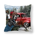 Christmas peach skin pillowcase featuring Boston Terriers and a vintage red truck in snow - Boston Terrier and Red Truck (14) / 45x45cm