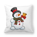 Christmas snowman pattern square pillowcase in soft peach skin fabric for holiday home decor - Black Top Hat Striped Scarf Snowman with Bell (12)