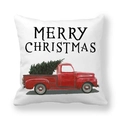 Detail of Christmas peach skin pillowcase showing vintage red truck and tree print - 18x18 Inch / Hand-painted Red Truck Style (3)