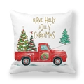 Detail of Christmas truck peach skin pillowcase with watercolor print and holiday text - 18x18 Inch / Holly Jolly Truck (4)