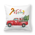 Detail of red vintage truck with Christmas tree and Merry Christmas text on white pillow - 18x18 Inch / Candy Cane M Letter Truck (6)