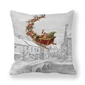 Christmas peach skin pillowcase with Santa Claus sleigh illustration on light gray fabric - Santa Flying Sleigh Style (6)