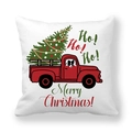Close-up of a Christmas peach skin pillowcase with a red vintage truck and tree motif - 18x18 Inch / Dog and Red Truck (18)