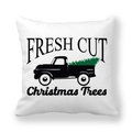 Christmas pillowcase with vintage black truck and green tree on white peach skin fabric - 18x18 Inch / Pattern 1