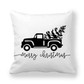 Detailed view of white peach skin pillowcase with black Christmas truck and merry text - 18x18 Inch / Pattern 3