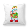 Square peach skin pillowcase with colorful snowman print and festive rainbow hat - Rainbow Striped Hat Snowman with Candy Cane (14)