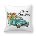 Merry Christmas peach skin pillow cover with vintage truck and tree on white background - 18x18 Inch / Cyan Green Watercolor Truck (17)