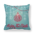 Weihnachts-Kissenbezug aus Pfirsichhaut mit türkisfarbenem Motiv und Ornamenten - Cyanblau Handgezeichnet Neujahr Stil (8)
