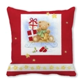 Red peach skin pillowcase with Christmas teddy bear and gift wreath illustration - Red Teddy Bears Sleigh Illustration (14)