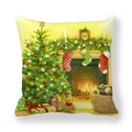 Peach skin pillowcase featuring Christmas tree and fireplace in cozy festive print - 45x45cm / Christmas Indoor Fireplace Style (9)