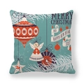 Detail of Christmas peach skin pillowcase featuring vintage ornaments and angel prints - Teal Retro Angel Ornament