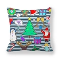 Christmas Peach Skin Pillowcase featuring Santa and reindeer on blue stripes - Blue White Stripe Christmas Elements