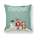 Close-up of Christmas peach skin pillowcase featuring festive snowman and reindeer prints - Mint Snowman & Reindeer