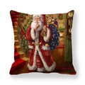Housse de coussin peau de pêche Père Noël avec motif festif classique dessiné à la main - 45x45 cm / Scène d'Intérieur du Père Noël (6)