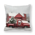 Christmas peach skin pillowcase featuring red truck and tree farm winter landscape - Red Pickup and Tree Farm (18) / 45x45cm