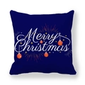 Detail of navy blue peach skin pillowcase with Merry Christmas print and holiday ornaments - 45x45cm / Dark Blue Starry Holiday Bauble