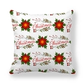 Detail of Christmas peach skin pillowcase with red poinsettia and festive lettering - 45x45cm / White Poinsettia Floral