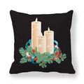 Close-up of peach skin pillowcase featuring festive candles and pine branches on black - 45x45cm / Black Holiday Candle