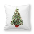 Christmas tree watercolor print on square peach skin pillowcase for holiday decor - 45x45cm / Christmas Tree in Red Pot Illustration (10)