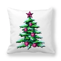 Detail of Christmas tree print on white microfiber pillowcase with festive ornaments - 45x45cm / White Cartoon Christmas Tree