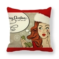 Federa natalizia in pelle di pesca con donna pop art e testo festivo rosso - 45x45cm / Telefono Vintage Donna Pop Felice Anno Nuovo(14)