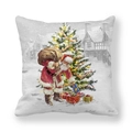 Housse de coussin avec illustration vintage du Père Noël en peau de pêche - 45x45 cm / Père Noël distribuant des cadeaux dans la neige (7)