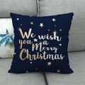 Navy blue linen Christmas pillow cover with gold stars and festive holiday greeting - Blue Gold Blessing Stars (5)