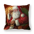 Housse de coussin Père Noël en peau de pêche avec illustration de peinture à l'huile - 45x45 cm / Père Noël Assis sur une Chaise (8)