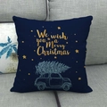 Navy Christmas linen pillowcase featuring a vintage car and golden festive typography - Blue Gold Christmas Truck (6)