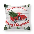 Christmas cushion cover featuring a red vintage truck and pine tree on white wood background - Wood Grain Background Red Truck