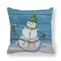 Christmas snowman pillow cover with blue wood grain and Joy slogan decoration - Snowman with Joy Garland (11)