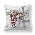 Christmas peach skin pillowcase featuring Santa decorating a snowman in a snowy village - Santa Decorating Snowman Style (11)