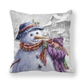Christmas peach skin pillow case featuring snowman and little girl winter scene - Little Girl and Giant Snowman Style (12)