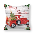 Christmas truck peach skin pillowcase with red pickup and Merry Christmas text - Red Truck With Gifts and Tree