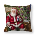 Federa per cuscino Babbo Natale in stile pittura a olio su poltrona verde festosa - 45*45cm / Stile Interno Babbo Natale E Albero di Natale (cr-13)