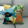 Detail of linen cushion cover featuring dogs at beach and Sunshine On My Mind print - Beach Vacation Dogs Sunshine Print (10) / 18x18 Inch