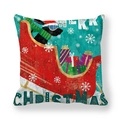 Kussensloop voor Kerst met cartoon hond en Merry Christmas tekst op wit canvas - Kerstmuts Zonnebril Zwarte Hond (1)