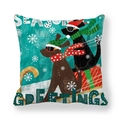 Kerst kussensloop met hondenillustratie en feestelijke tekst op groene basis - Kerstslee Huisdier Honden (2)